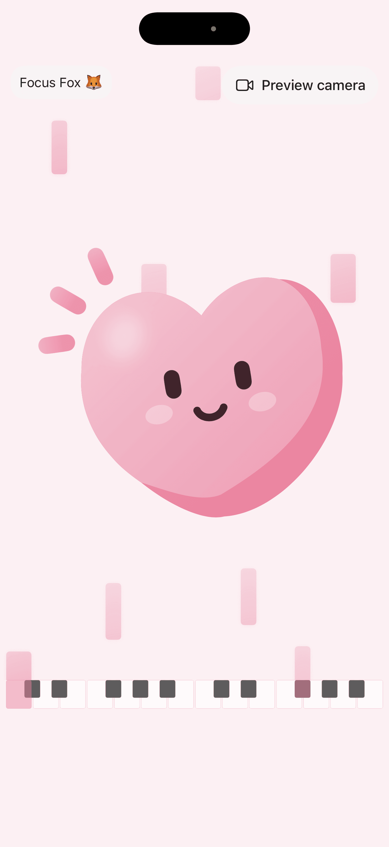 Full-screen pink heart companion offering encouragement